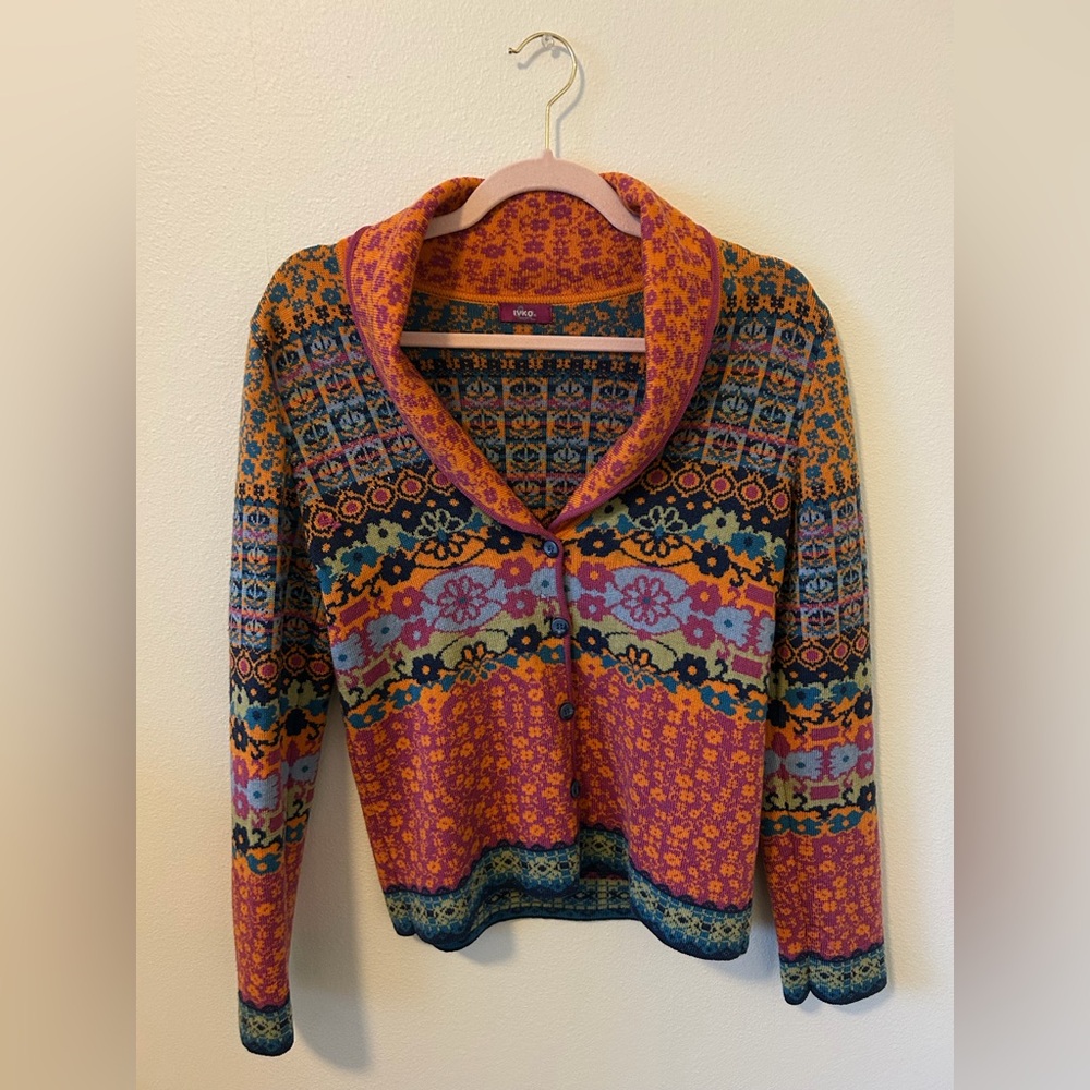 Multicolored Patterned Knit Cardigan